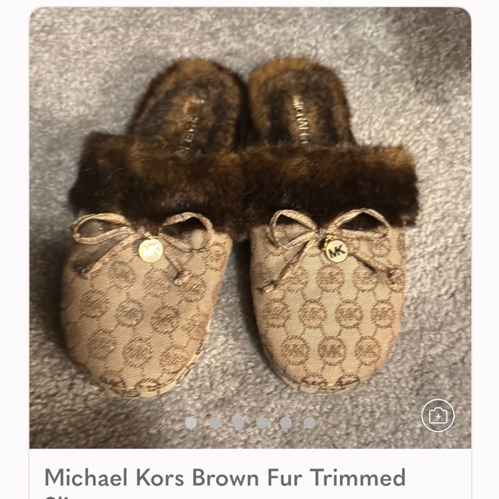 Michael Kors Brown Fur Trimmed Slippers
